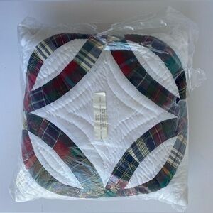 NWT Wedding‎ Ring Tartan Quilted Square Pillow Cover And Form Tie Closures